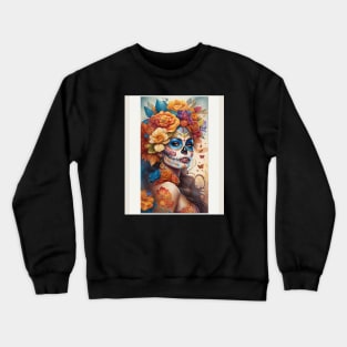 Mesmerizing Day of the Dead Look: Woman in Sugar Skull Makeup Crewneck Sweatshirt